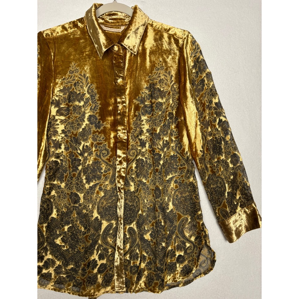 Soft Surroundings Button Up Womens PXS Petite Velvet Burnout Paisley Sheer